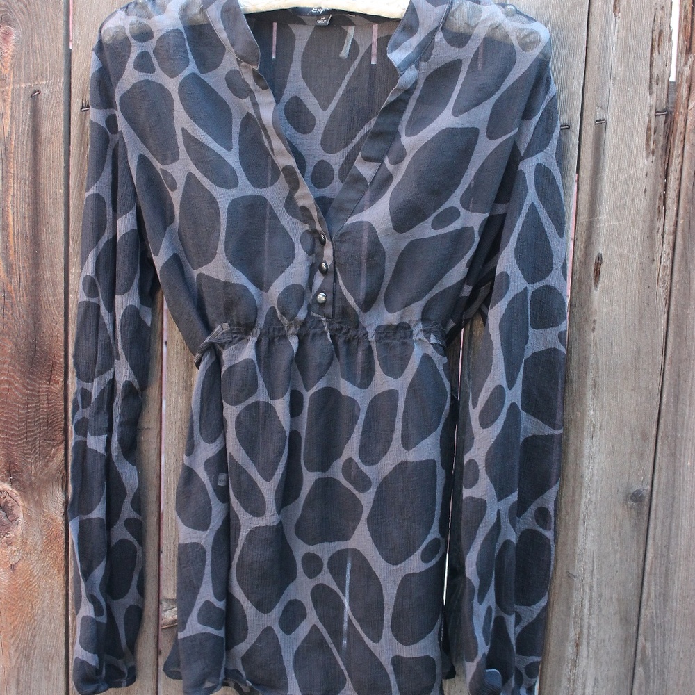 Express black and grey sheer blouse